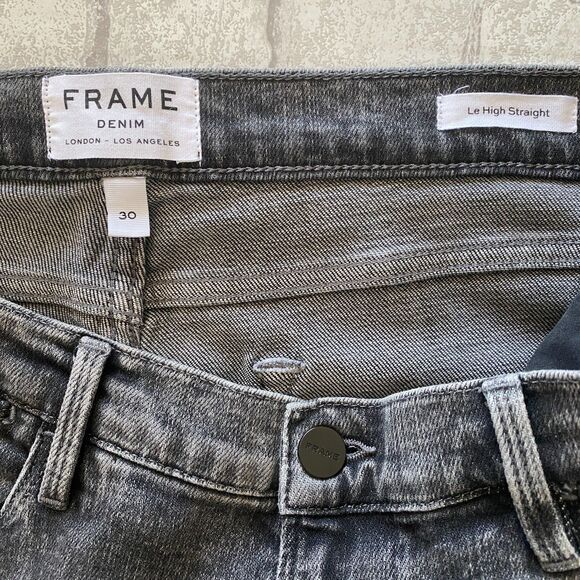 Frame Le High Straight Leg Jeans Silver Strike Split Hem Frayed Denim Sz 30 - Picture 8 of 13